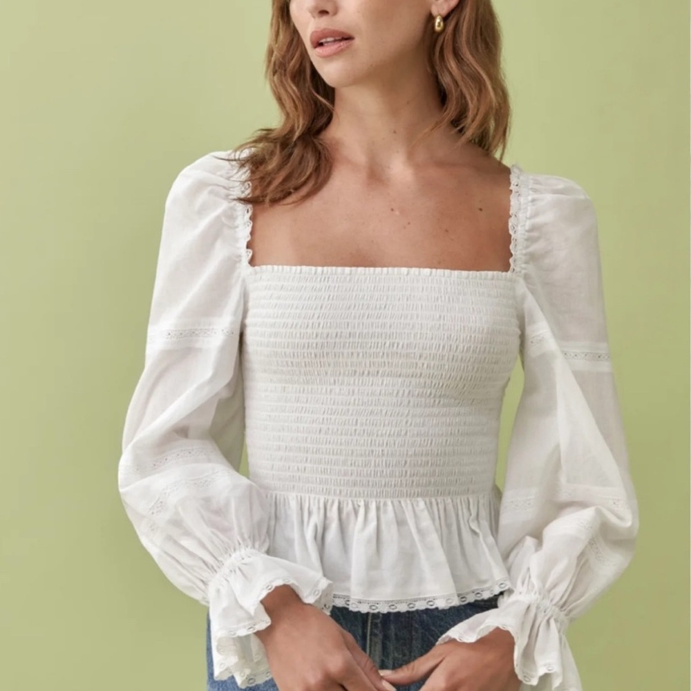 Reformation Roland Top In White Size Extra Large